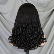 300% Density Chocolate Brown Bouncy Curly Human Hair Wig 13x4 Transparent Loose Wave Lace Frontal Wig for Women Preplucked Remy