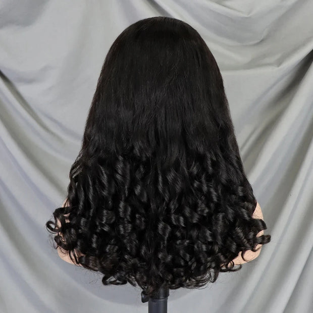 300% Density Chocolate Brown Bouncy Curly Human Hair Wig 13x4 Transparent Loose Wave Lace Frontal Wig for Women Preplucked Remy