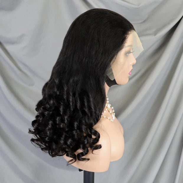 300% Density Chocolate Brown Bouncy Curly Human Hair Wig 13x4 Transparent Loose Wave Lace Frontal Wig for Women Preplucked Remy