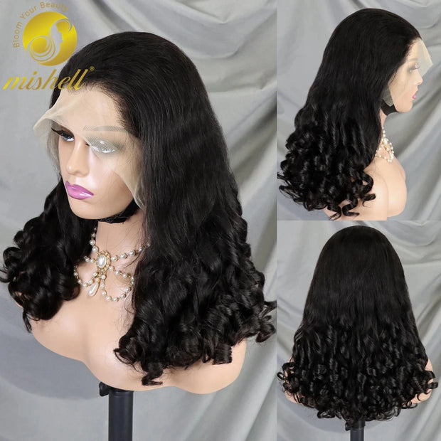 300% Density Chocolate Brown Bouncy Curly Human Hair Wig 13x4 Transparent Loose Wave Lace Frontal Wig for Women Preplucked Remy