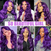 Dark Purple Body Wave Human Hair Wigs 13x4 HD Lace Frontal Human Hair Wig 200% Colored Body Wave Lace Front Wig For Women