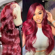 HD 13x4 Burgundy Colored Human Hair wig Body Wave Transparent Lace Front wig Human Hair For Women Per Plucked Lace Frontal Wigs