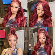 HD 13x4 Burgundy Colored Human Hair wig Body Wave Transparent Lace Front wig Human Hair For Women Per Plucked Lace Frontal Wigs