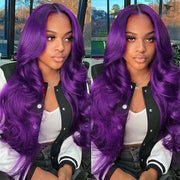 Dark Purple Body Wave Human Hair Wigs 13x4 HD Lace Frontal Human Hair Wig 200% Colored Body Wave Lace Front Wig For Women