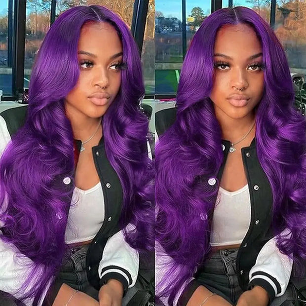 Dark Purple Body Wave Human Hair Wigs 13x4 HD Lace Frontal Human Hair Wig 200% Colored Body Wave Lace Front Wig For Women