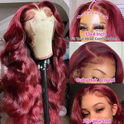 HD 13x4 Burgundy Colored Human Hair wig Body Wave Transparent Lace Front wig Human Hair For Women Per Plucked Lace Frontal Wigs