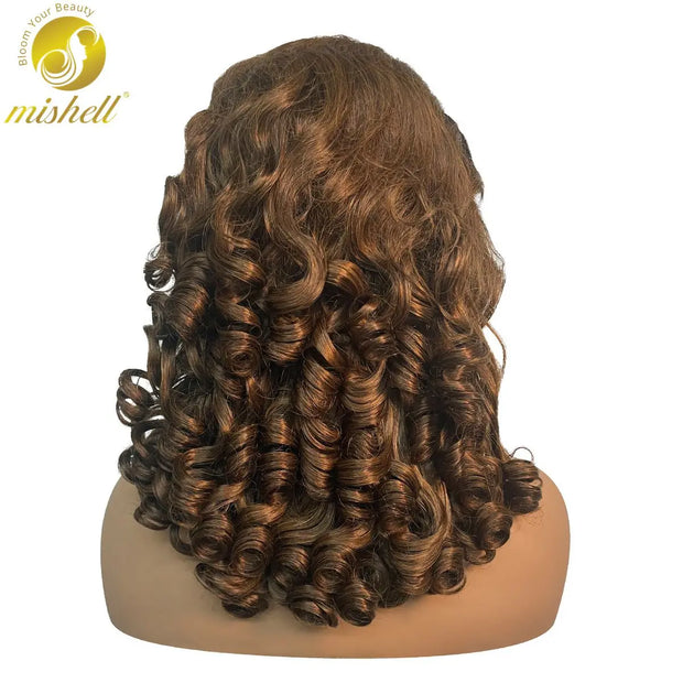 300% Density Chocolate Brown Bouncy Curly Human Hair Wig 13x4 Transparent Loose Wave Lace Frontal Wig for Women Preplucked Remy