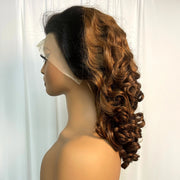 300% Density Chocolate Brown Bouncy Curly Human Hair Wig 13x4 Transparent Loose Wave Lace Frontal Wig for Women Preplucked Remy