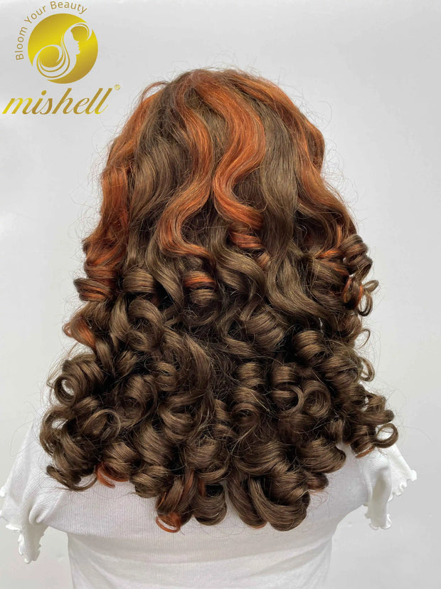 300% Density Chocolate Brown Bouncy Curly Human Hair Wig 13x4 Transparent Loose Wave Lace Frontal Wig for Women Preplucked Remy