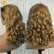 300% Density Chocolate Brown Bouncy Curly Human Hair Wig 13x4 Transparent Loose Wave Lace Frontal Wig for Women Preplucked Remy