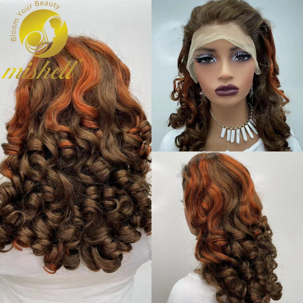 300% Density Chocolate Brown Bouncy Curly Human Hair Wig 13x4 Transparent Loose Wave Lace Frontal Wig for Women Preplucked Remy
