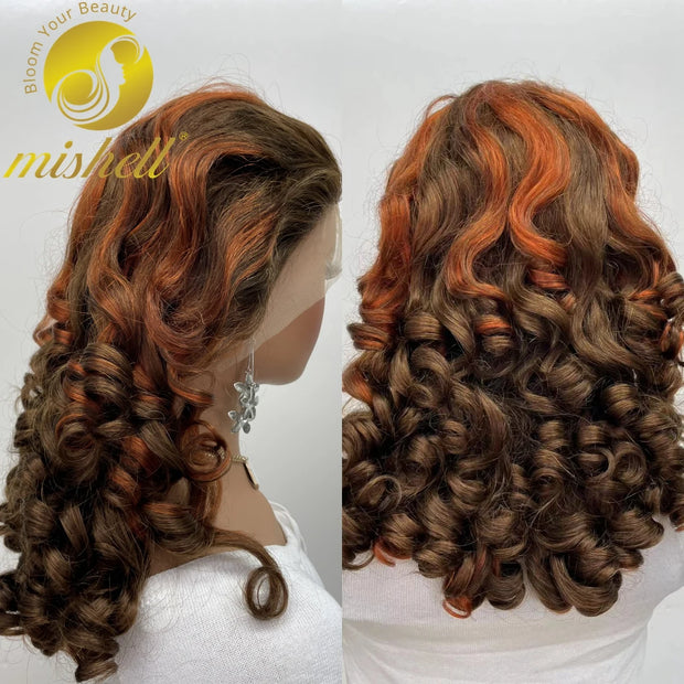 300% Density Chocolate Brown Bouncy Curly Human Hair Wig 13x4 Transparent Loose Wave Lace Frontal Wig for Women Preplucked Remy