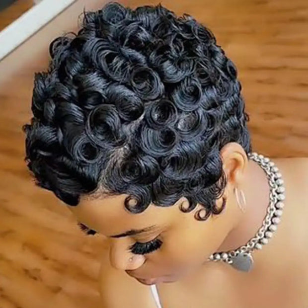 Short Pixie Cut Wigs for Black Women Synthetic Hair Afro Pixie Wig Black Color Short Wigs for Black Women Short Curly