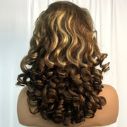 300% Density Chocolate Brown Bouncy Curly Human Hair Wig 13x4 Transparent Loose Wave Lace Frontal Wig for Women Preplucked Remy