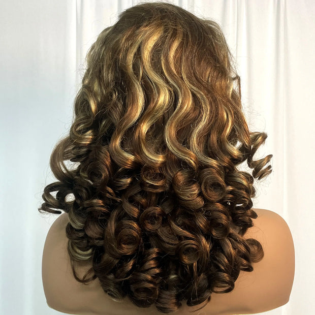 300% Density Chocolate Brown Bouncy Curly Human Hair Wig 13x4 Transparent Loose Wave Lace Frontal Wig for Women Preplucked Remy