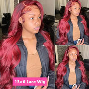 HD 13x4 Burgundy Colored Human Hair wig Body Wave Transparent Lace Front wig Human Hair For Women Per Plucked Lace Frontal Wigs