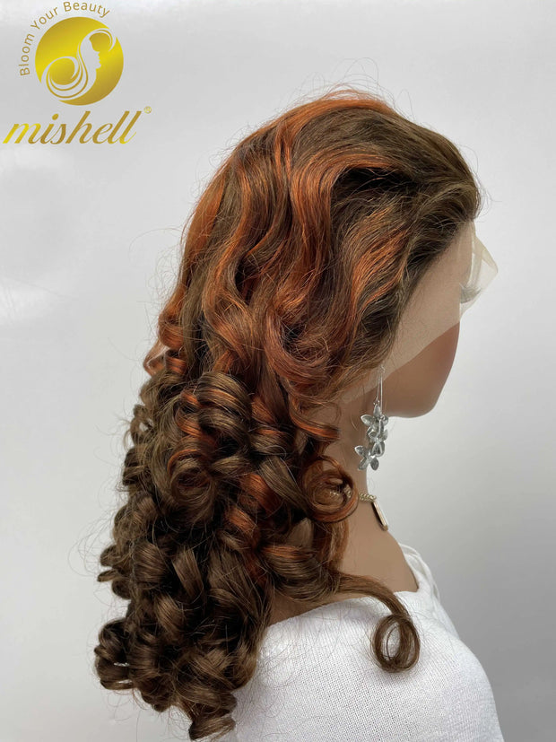 300% Density Chocolate Brown Bouncy Curly Human Hair Wig 13x4 Transparent Loose Wave Lace Frontal Wig for Women Preplucked Remy