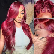 HD 13x4 Burgundy Colored Human Hair wig Body Wave Transparent Lace Front wig Human Hair For Women Per Plucked Lace Frontal Wigs