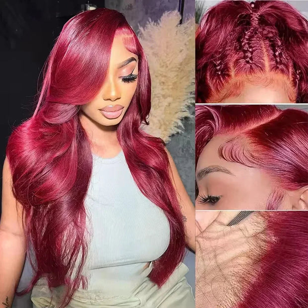 HD 13x4 Burgundy Colored Human Hair wig Body Wave Transparent Lace Front wig Human Hair For Women Per Plucked Lace Frontal Wigs