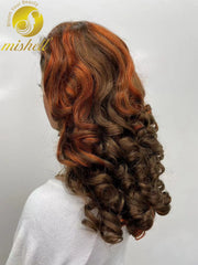 300% Density Chocolate Brown Bouncy Curly Human Hair Wig 13x4 Transparent Loose Wave Lace Frontal Wig for Women Preplucked Remy