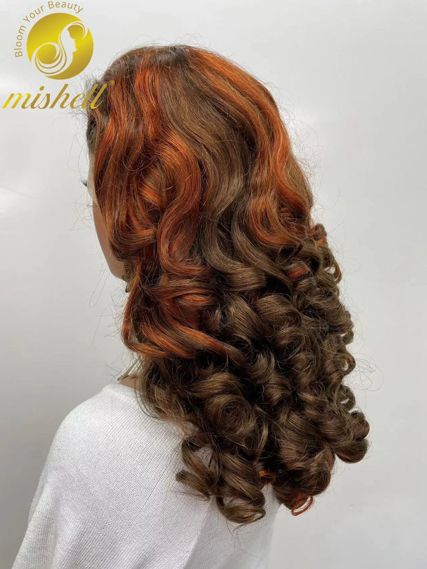 300% Density Chocolate Brown Bouncy Curly Human Hair Wig 13x4 Transparent Loose Wave Lace Frontal Wig for Women Preplucked Remy