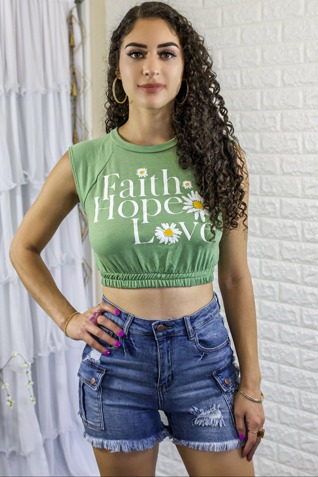 Faith Hope Love Elastic Waist Crop top