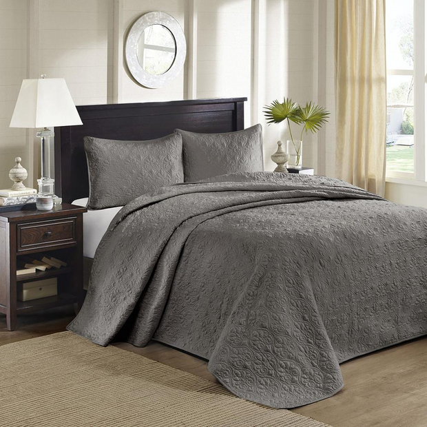 100% Polyester Solid Reversible Bedspread Set 848