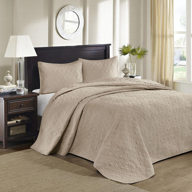 100% Polyester Solid Reversible Bedspread Set 848
