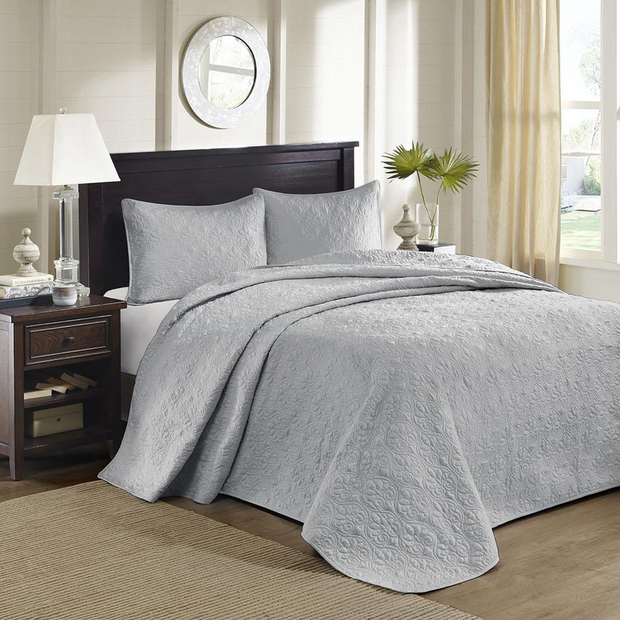 100% Polyester Solid Reversible Bedspread Set 848