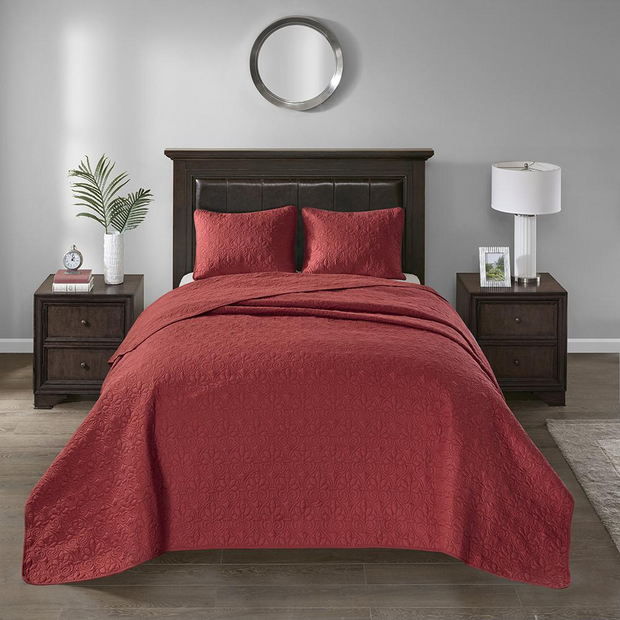 100% Polyester Solid Reversible Bedspread Set 848