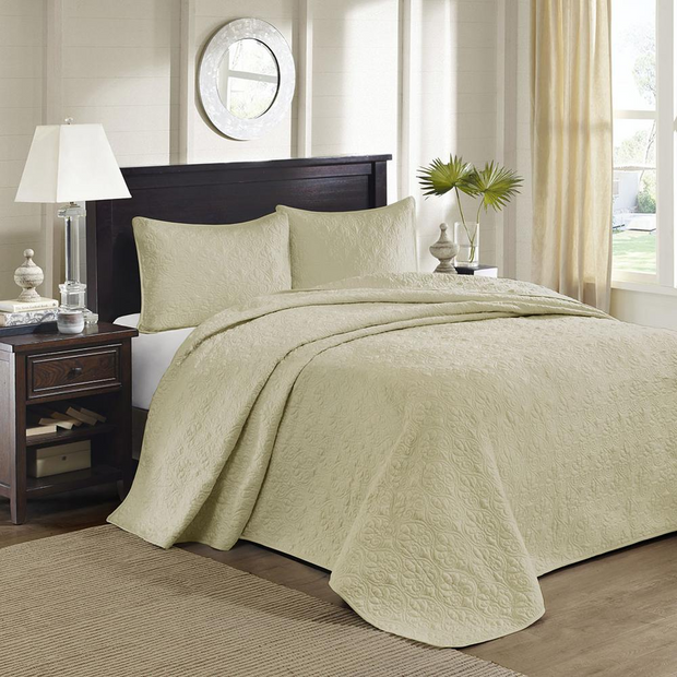 100% Polyester Solid Reversible Bedspread Set 848