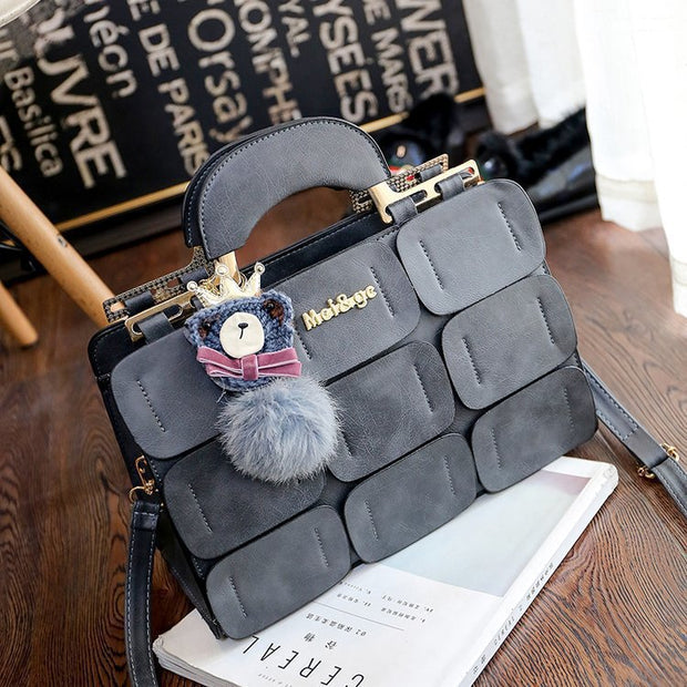 Women Bags2021 New Nine Square Grid Stitching Shoulder Bag European And American Woolen Bear Hair Ball Handbag Messenger Bag