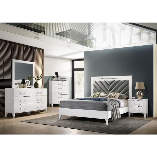 ACME Chelsie E.King Bedâ€¢ 灰色织物和白色饰面（1 套/2 箱）