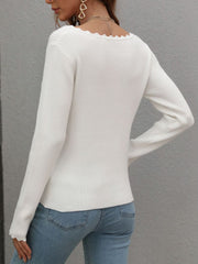 V 领罗纹针织上衣