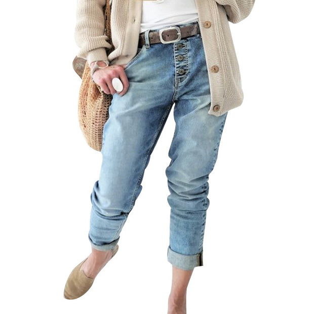 Jeans Women's Jeans Beaded Fashion Jeans Breasted Straight Jeans