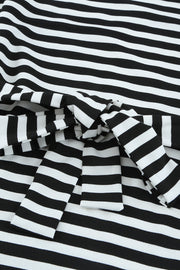 Striped Tie-Waist Frill Trim V-Neck Dress