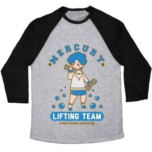 MERCURY LIFTING TEAM PARODY WHITE UNISEX TRI-BLEND BASEBALL TEE