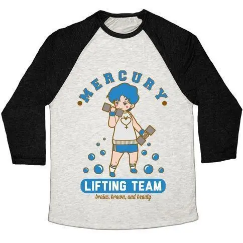 MERCURY LIFTING TEAM PARODY WHITE UNISEX TRI-BLEND BASEBALL TEE