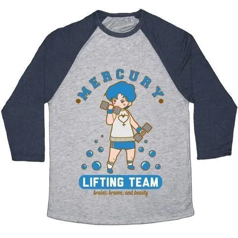 MERCURY LIFTING TEAM PARODY WHITE UNISEX TRI-BLEND BASEBALL TEE