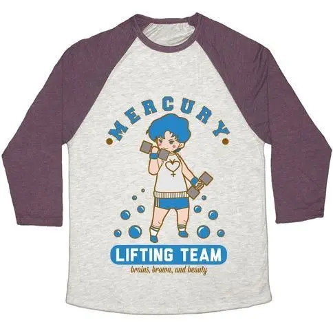 MERCURY LIFTING TEAM PARODY WHITE UNISEX TRI-BLEND BASEBALL TEE