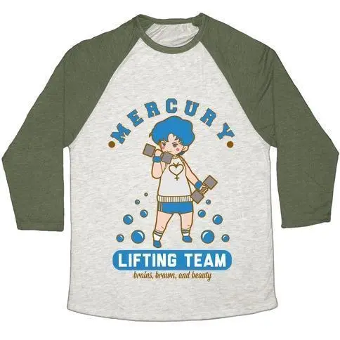 MERCURY LIFTING TEAM PARODY WHITE UNISEX TRI-BLEND BASEBALL TEE