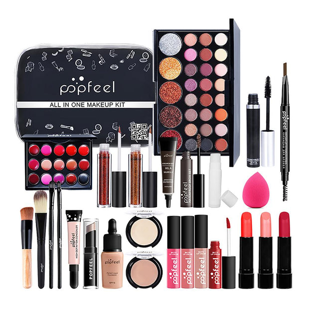 ALL IN ONE Makeup Kit Eyeshadow Eyeliner Foundation Cream Makeup Bag Concealer Lipstick Brush Make Up Kit With Makeup Bag