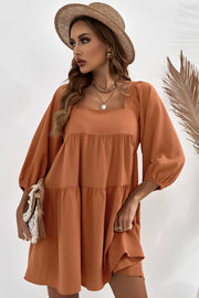 Square Neck Tie Back Tiered Dress
