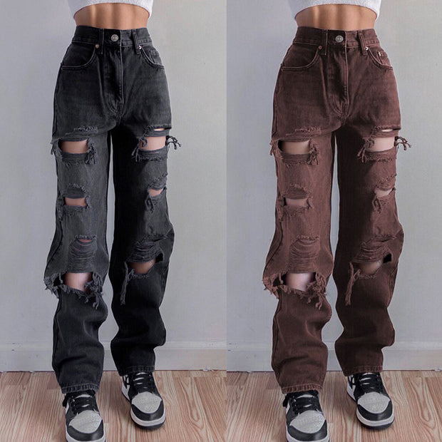 European And American Women Ripped Loose Jeans