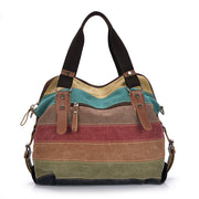 KVKY Brand Fashion Canvas Bag Brand Women Handbag Classic Patchwork Casual Female Shoulder Bags Striped Rainbow Purse Pouch