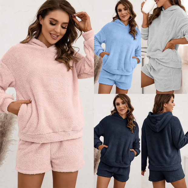 Casual Loungewear Double-sided Plush Two-piece Set Women