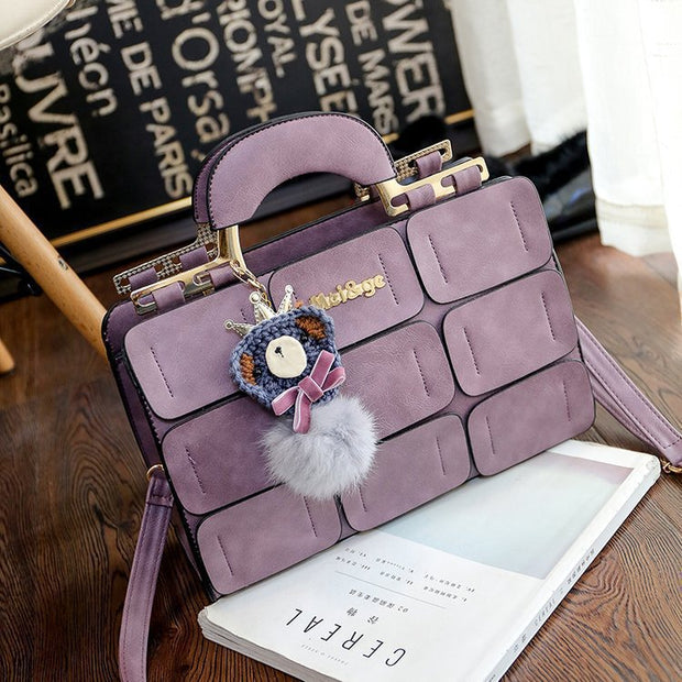 Women Bags2021 New Nine Square Grid Stitching Shoulder Bag European And American Woolen Bear Hair Ball Handbag Messenger Bag