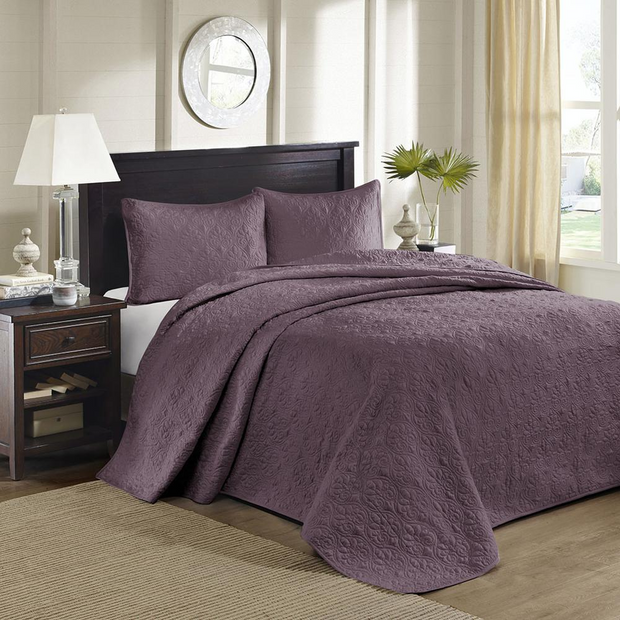 100% Polyester Solid Reversible Bedspread Set 848