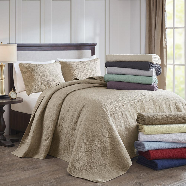100% Polyester Solid Reversible Bedspread Set 848