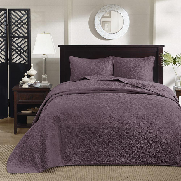 100% Polyester Solid Reversible Bedspread Set 848